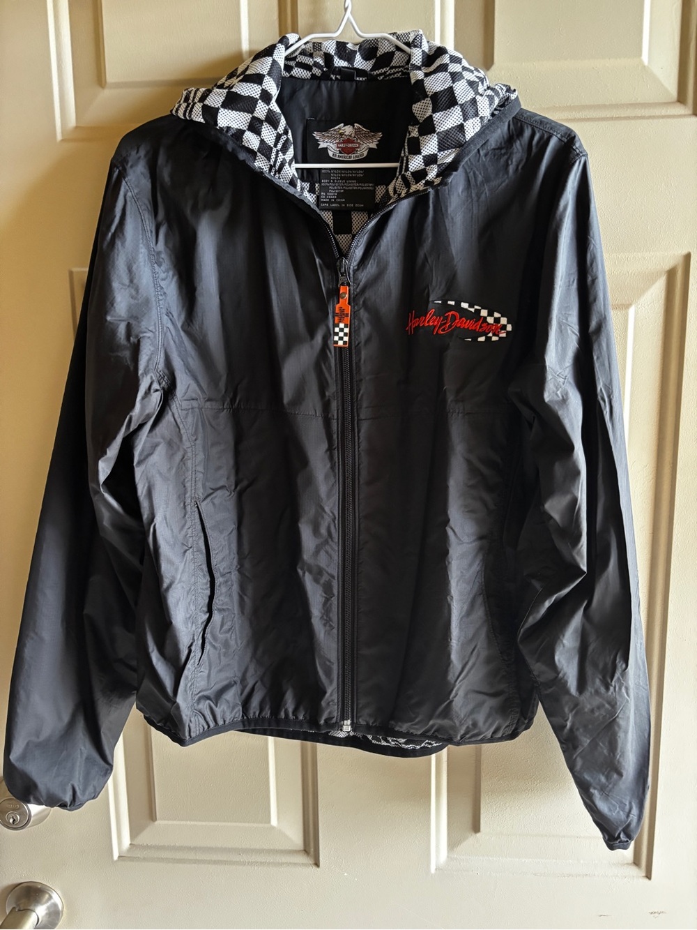 Harley-Davidson Black Hooded Jacket with Checkered Lining. Size M